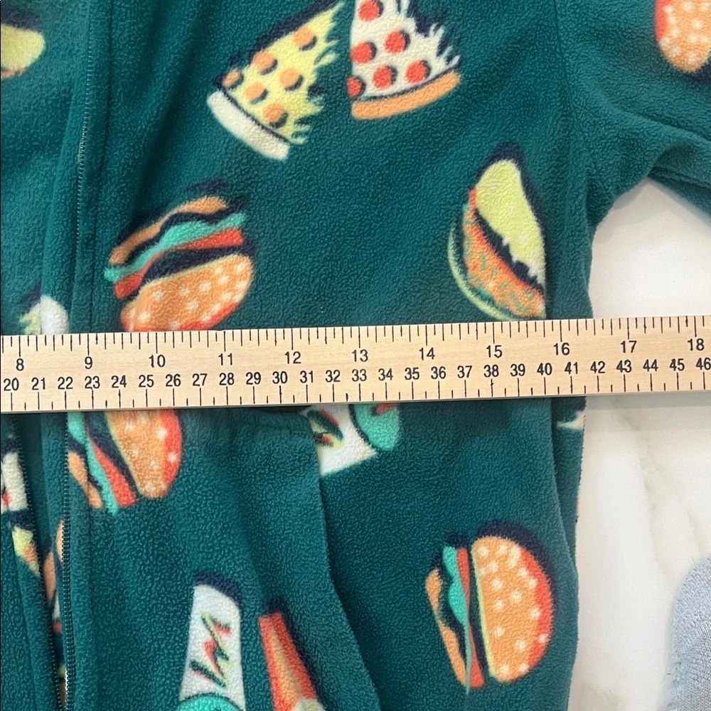 Kids Teal Hooded One-Piece Pajamas with Food Print